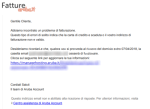 esempio e-mail phishing su aruba