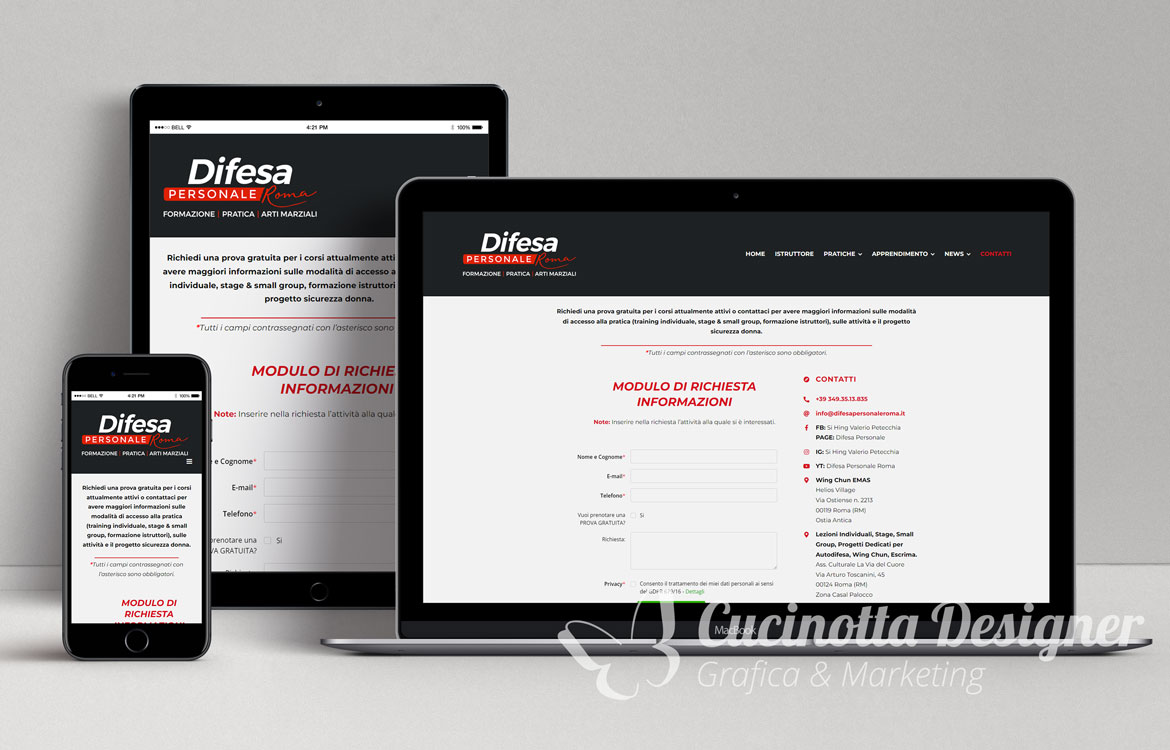 grafica sito web difesa personale roma contatti