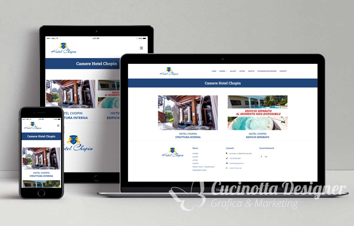 grafica sito web hotel chopin camere