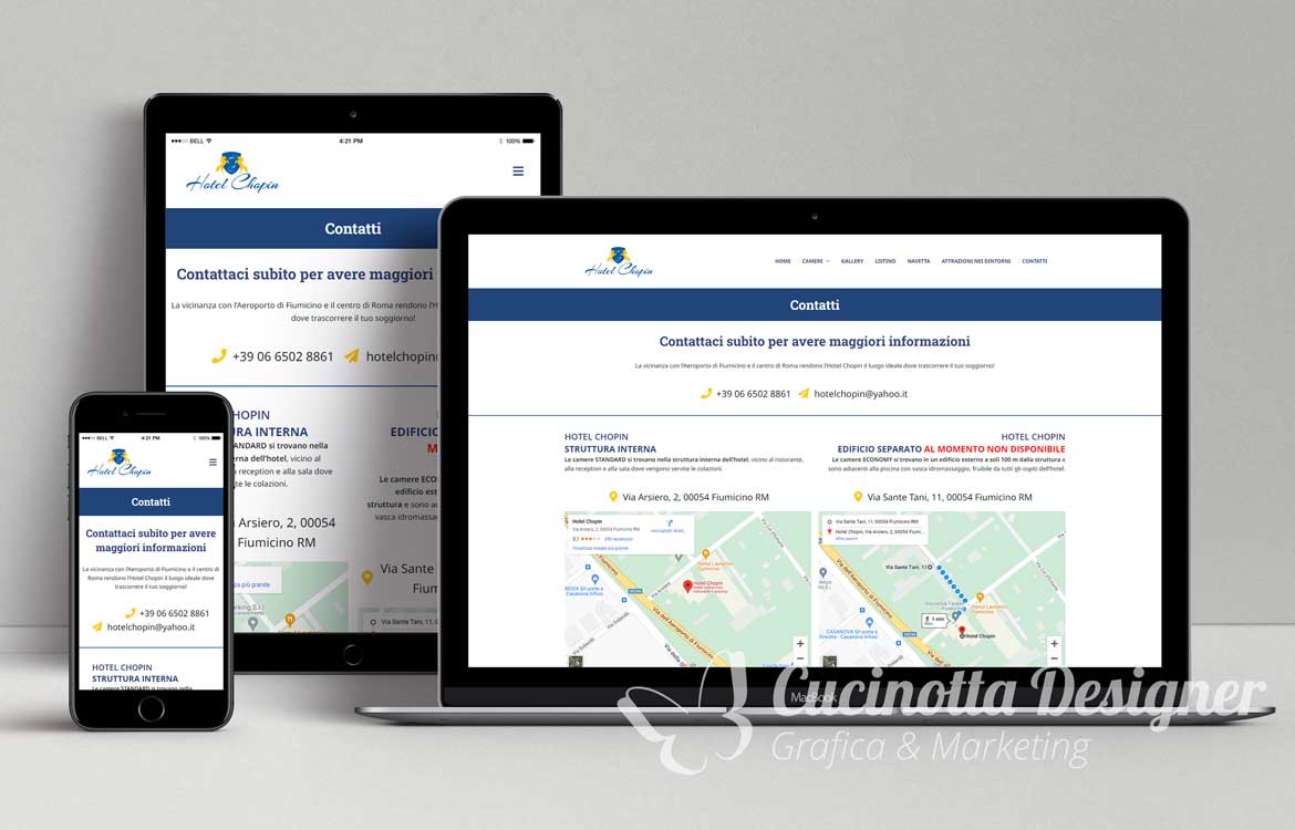 grafica sito web hotel chopin contatti