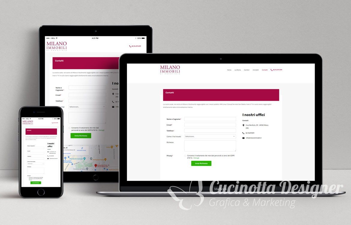 grafica sito web milano immobili contatti