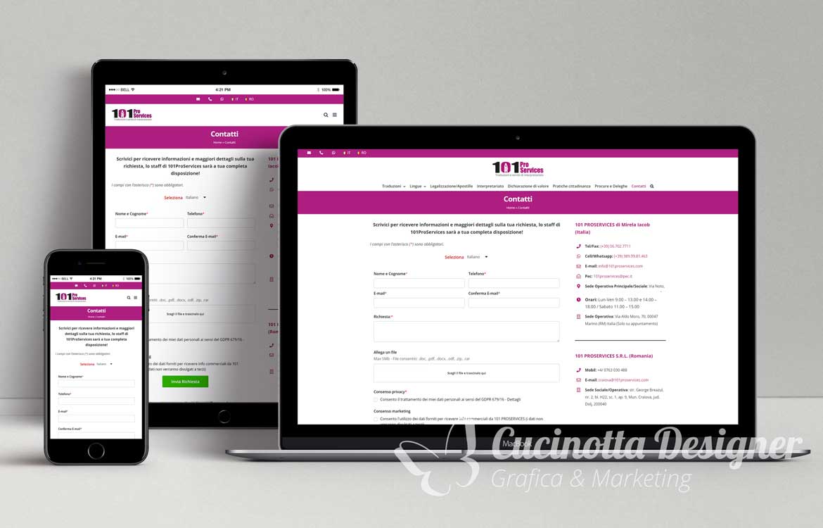 mockup grafica sito web 101proservices contatti