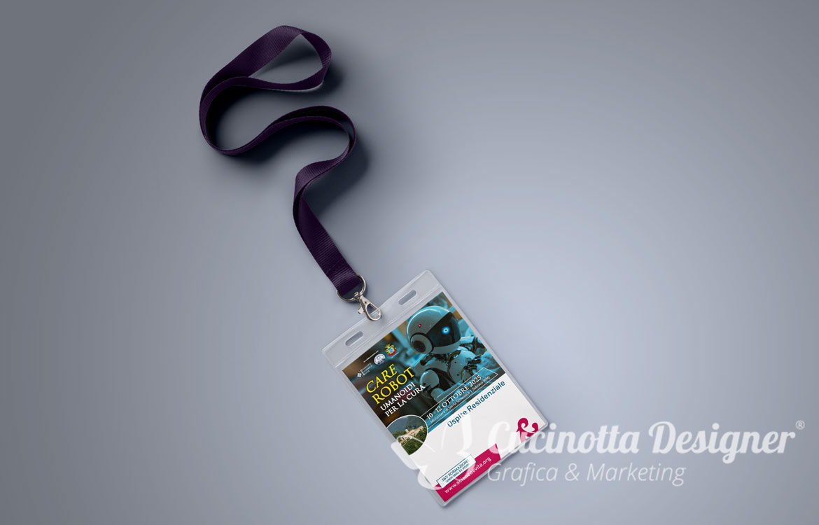 Grafica e stampa badge evento Care Robot
