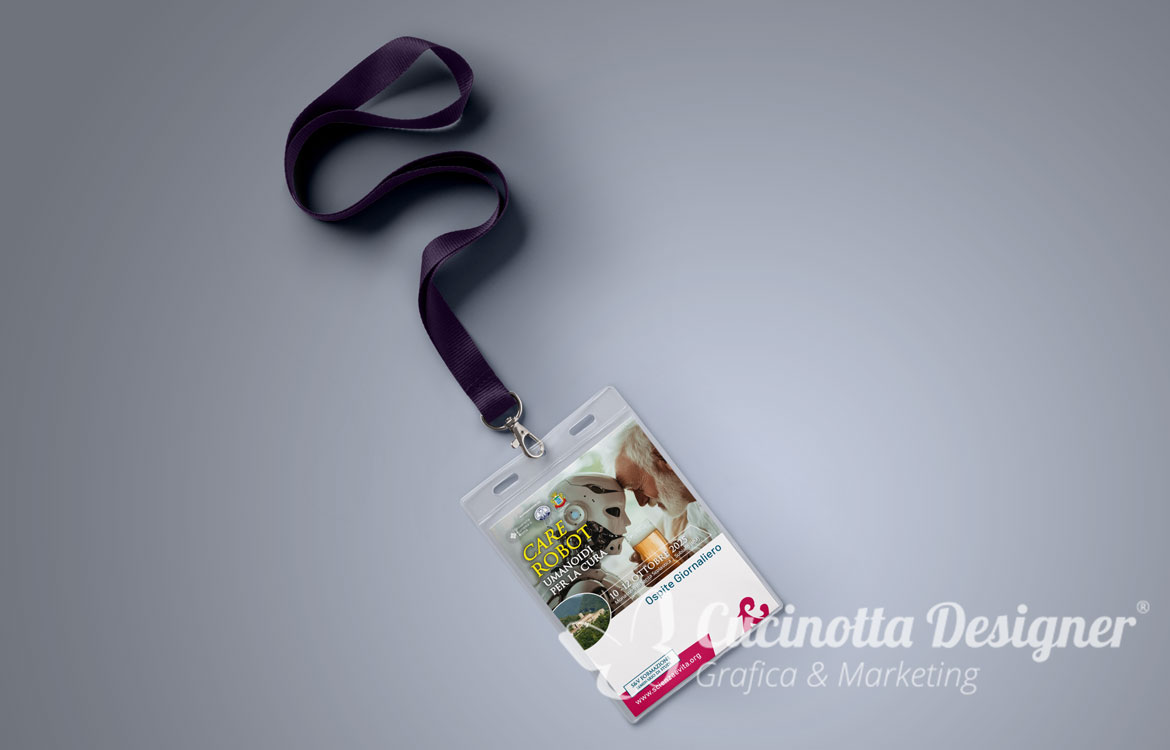 Grafica e stampa badge ospite evento Care Robot