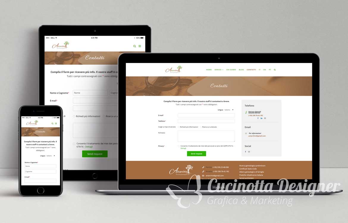 mockup grafica sito web actarchivi contatti