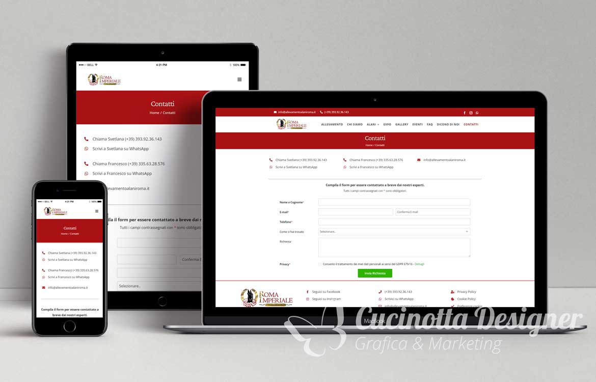 mockup grafica sito web allevamento alani contatti