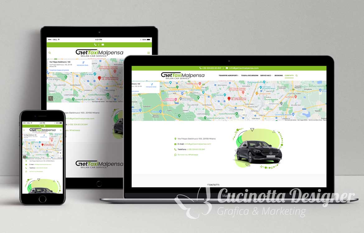 mockup grafica sito web get taxi malpensa contatti