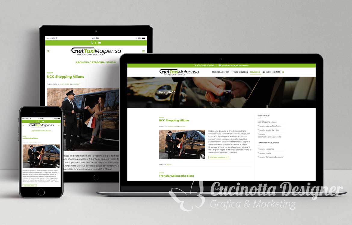 mockup grafica sito web get taxi malpensa servizi